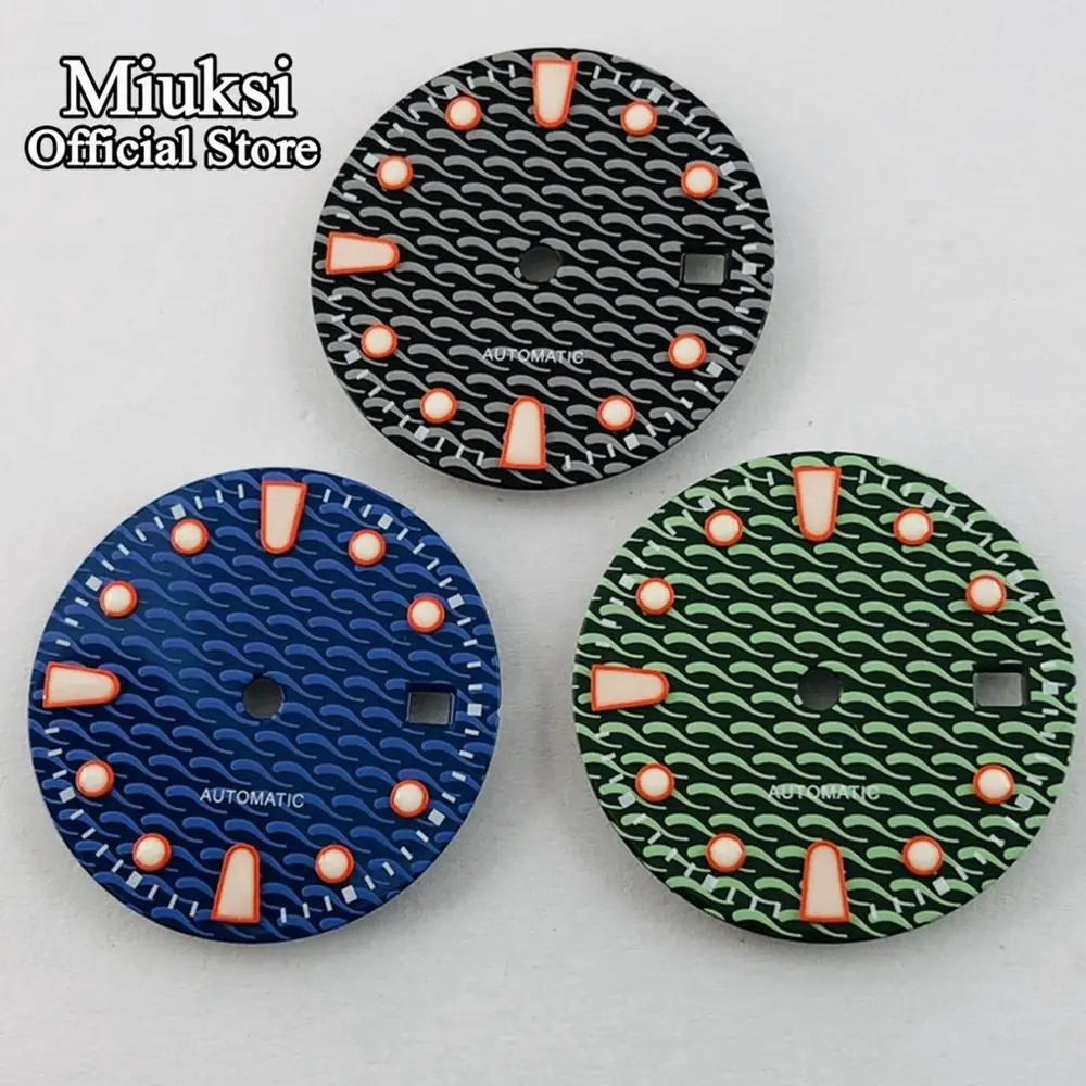 Miuksi 28,5 mm czarna/niebieska/zielona tarcza zegarka pasuje do mechanizmu Miyota 8205 8215 821A ETA 2836/2824 Mingzhu DG2813/3804