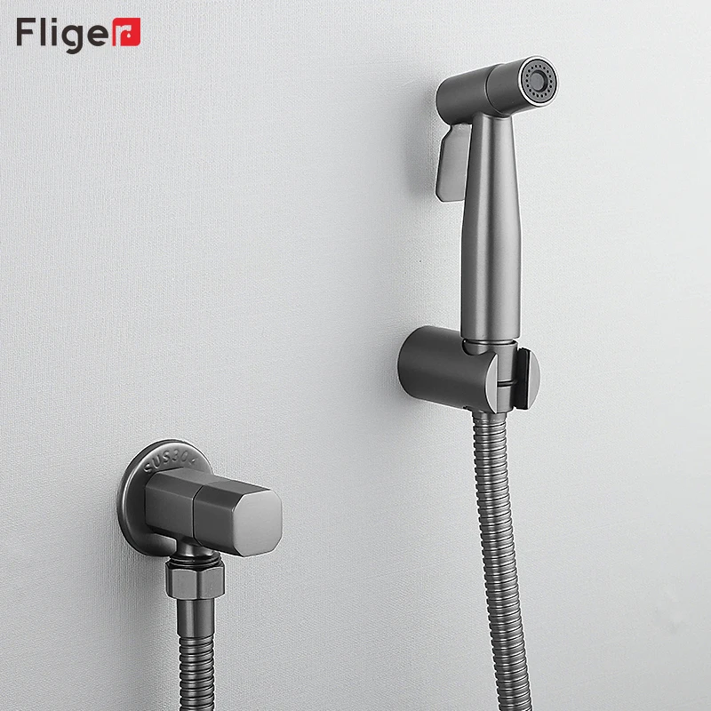 Fliger Stainless Steel Portable Bidet Faucet Sprayer Gun Grey Toilet Bidet Faucet Only Single Cold Water Hygienic Shower Head