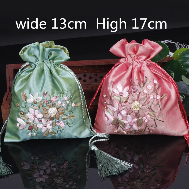 Tassel Handmade Ribbon Embroidery Party Gift Bags Drawstring  Empty Lavender sachet Bags festival Gifts Packaging Bags 10pcs/lot