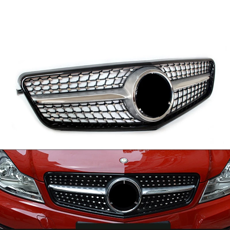 

W204 Diamond Style Black/Silver Front Racing Grill Grille for Mercedes-Benz W204 C-class C180 C200 C220 C260 C300 2008-2013