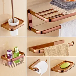 Rose Gold Double Towel Bars Bathroom Towel Ring Wall Mounted Bathroom Accessories Towel Rack Towel Ring Toilet Brush Soap Holder