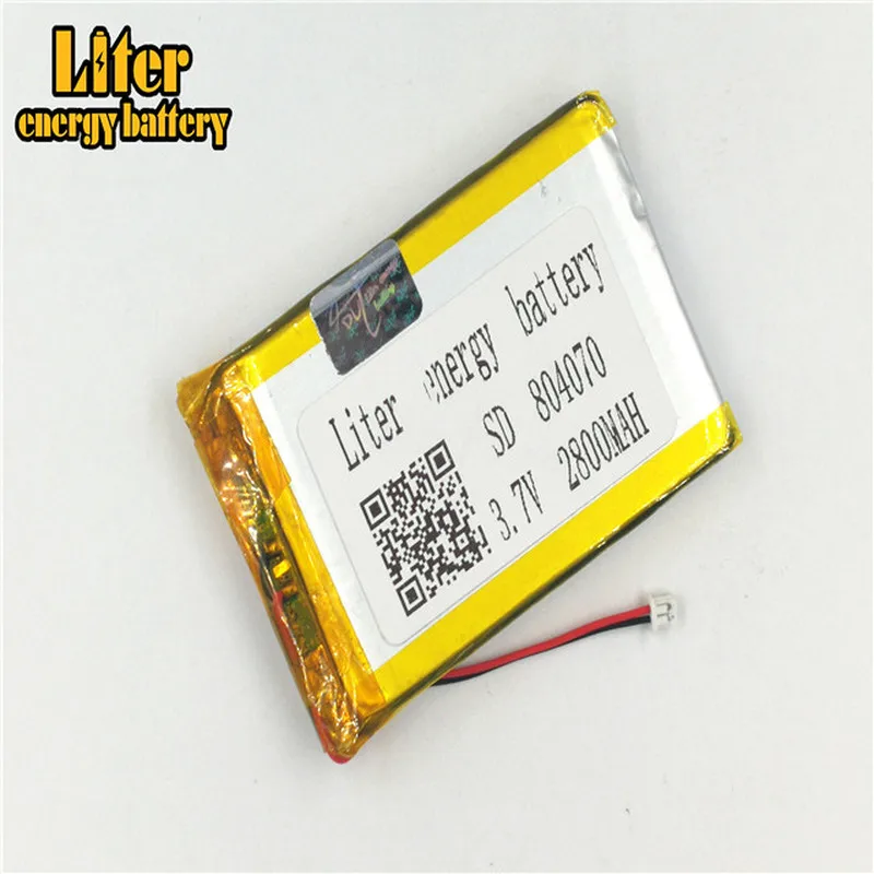 1.25 Mm 2pin Konektor 3.7V 804070 2800 MAh Baterai Lipo, e-Buku GPS PDA Rekreasi Mesin Power Bank Baterai Isi Ulang