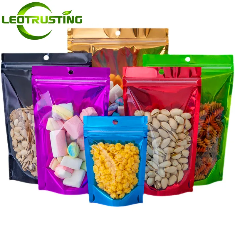 100pcs Stand Up Clear Front Plastic Zip Lock Bag Resealable Wedding Snack Sugar Coffee Cereals Corn Spice Gifts Storage Pouches