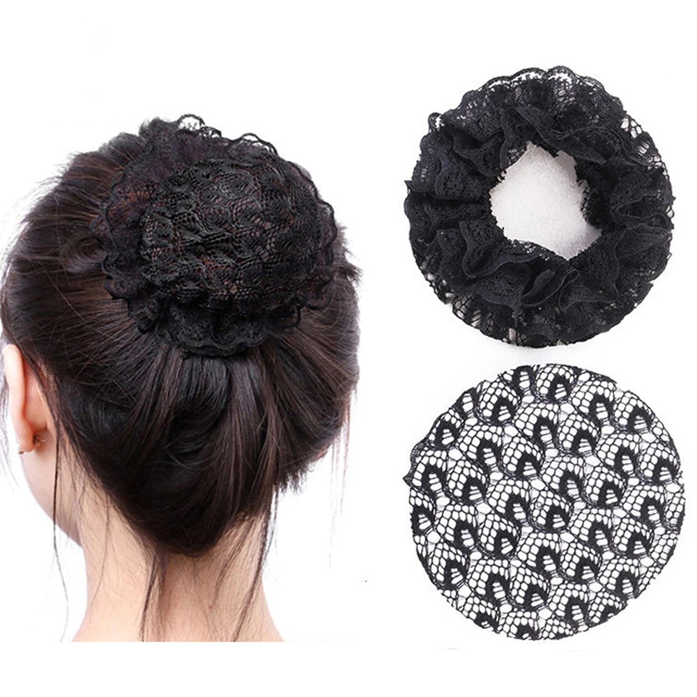 1pc Crochet 6 Colors Mesh Bun Cover with White Pearl Ballet Dance Skating Hair Net Snood for Women accesorios para el cabello