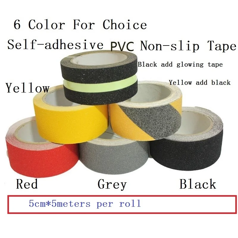 

5cm*5M Stairs Floor Bathroom Grind Arenaceous Non-slip PVC Warning Safety Self-adhesive Rough Tape 6 Color For Choice