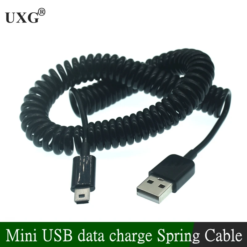 USB 2.0 to Mini USB 5pin T Port Cables Mini USB Coiled Spiral Spring Data Charging Adapter Cable 50cm/0.5m 200cm/2m