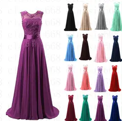 A Line Chiffon Applique Beading Scoop Floor Length Bridesmaid Dresses Evening Wedding Party Prom Homecoming Birthday Lace Up