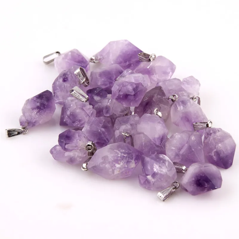 Colgante de piedra de punto Natural, péndulo púrpura, cristal curativo, cuentas de Reiki de Chakra, tamaño aleatorio