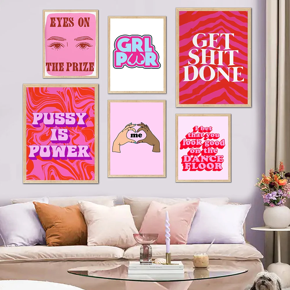 Pink Style Girl Power Boobs Wall Art Canvas Decor Print Pussy Is Power Quote Abstract Poster Pictures Modern Room Wall Painting