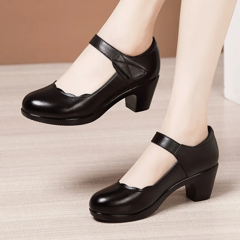 Plus Size 32-43 Platform Shoes Genuine Leather Women Pumps 2021 Autumn Wedding Shoes Dress Black Office Work Shoes Ladies