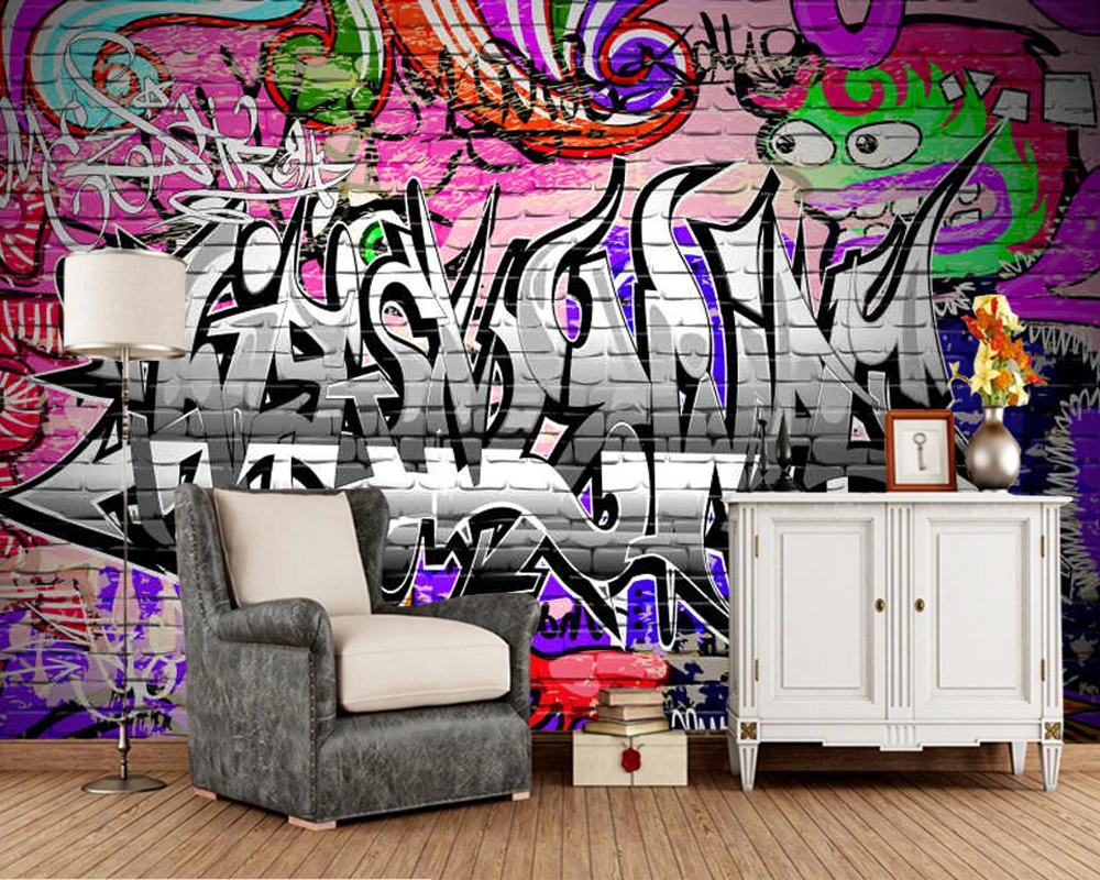 

Papel de parede Grafite urbano estilo hip-hop abstract 3d wallpaper,living room sofa tv wall bedroom restaurant bar mural