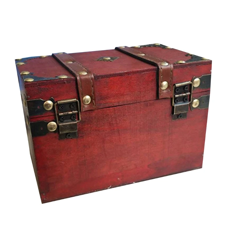 Retro Treasure Chest with Lock Vintage Wooden Storage Box Antique Style Jewelry