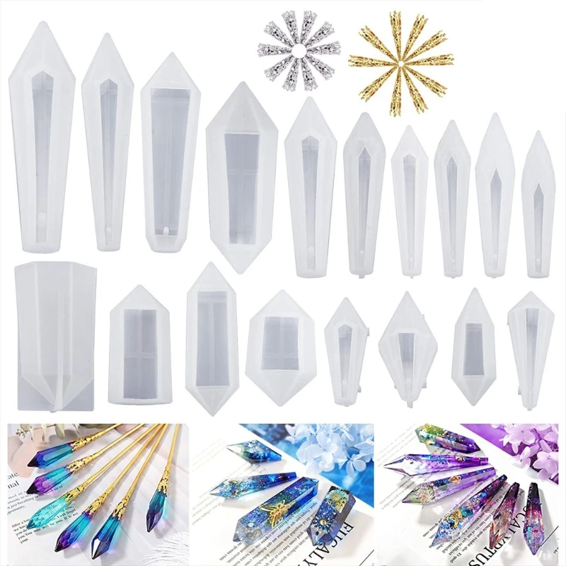 18Pcs Resin Pendulum Mold Silicone Quartz Crystal Molds with 20Pcs Bead Kit