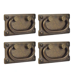 4Pcs Vintage Antique Bronze Drawer Ring Pull Handles Zinc Alloy, Cabinet Door Furniture Handle Decoration