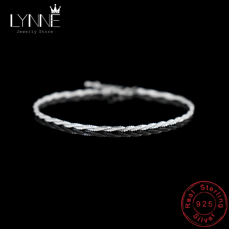 Hot Sale Fashion 925 Sterling Silver Simple Twisted Chain Wave Pattern Bracelet Delicate Spin Bracelets Women&Girl Jewelry Gift