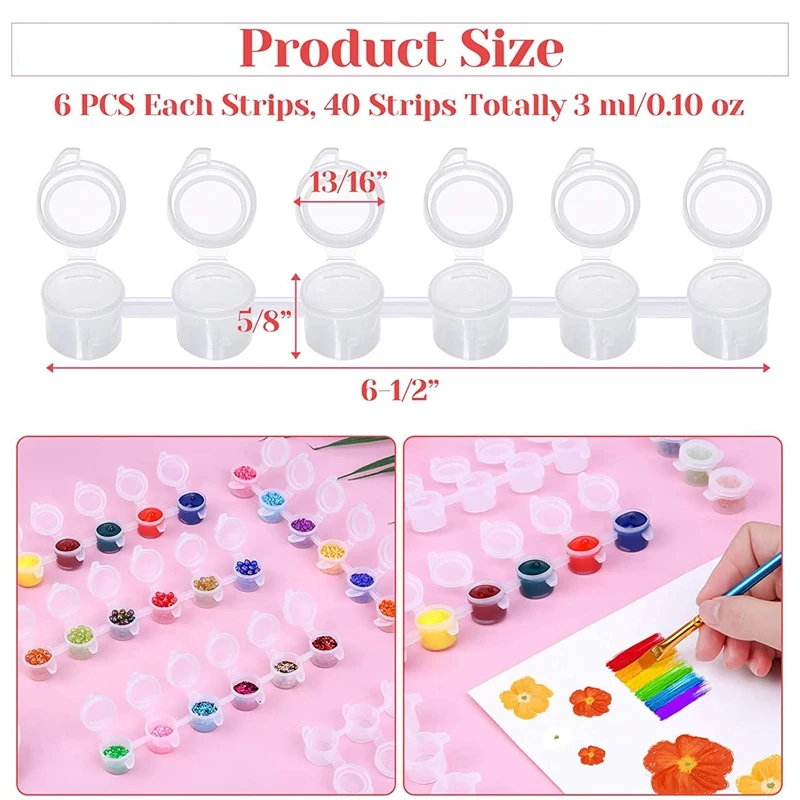 Pot de peinture vide 3Ml, 240 pièces, Mini conteneur de peinture acrylique 40 bandes, stockage de bandes avec couvercles pour la peinture des Arts et de l'artisanat