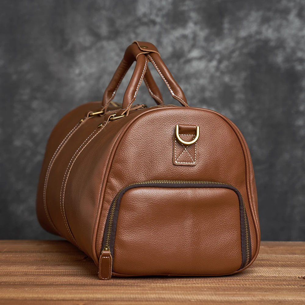 ZRCX Natural Cow Skin Travel Bags Men\'s Leather Overnight Bags Hand Luggage Men Male Weekend Bag Business Man 50cm