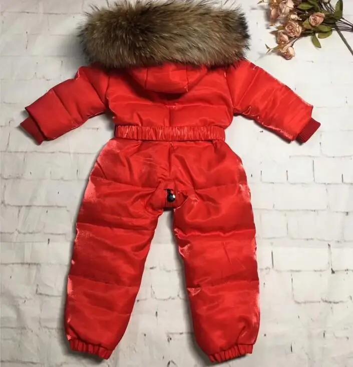 2022 Winter baby girl down coat Baby clothes print outerwear Fur Hooded children\'s Snowsuit down overall Child jumpsuit romper