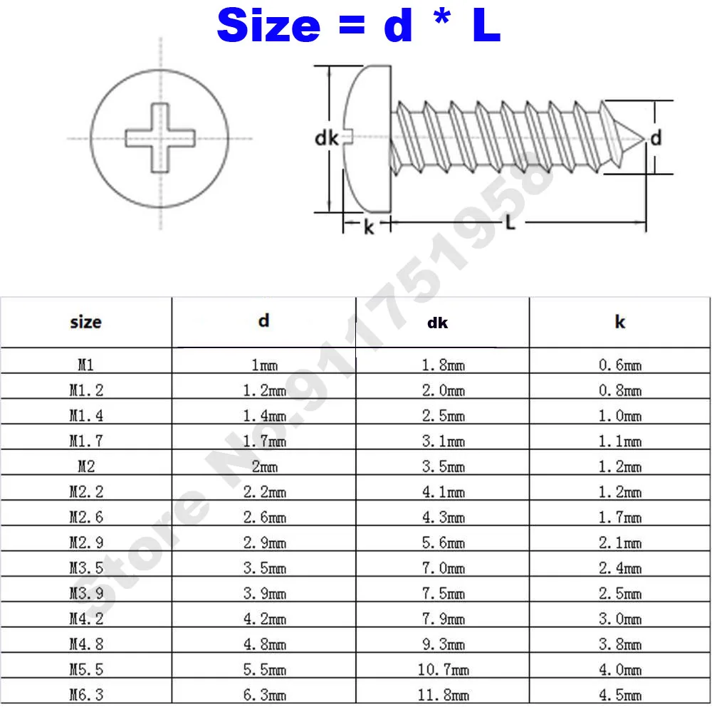 50pcs M1 M1.2 M1.4 M1.7 M2 M2.3 M2.6 M3 Mini Small Black 304 A2 Stainless Steel Phillips Pan Head Micro Self Tapping Wood Screw