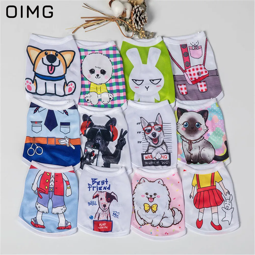 OIMG Small Dog Clothes Hot Cartoon Funny Dog Shirts Cat Pomeranian Bichon Chihuahua Puppy Summer Clothes Mesh Dog T-shirts