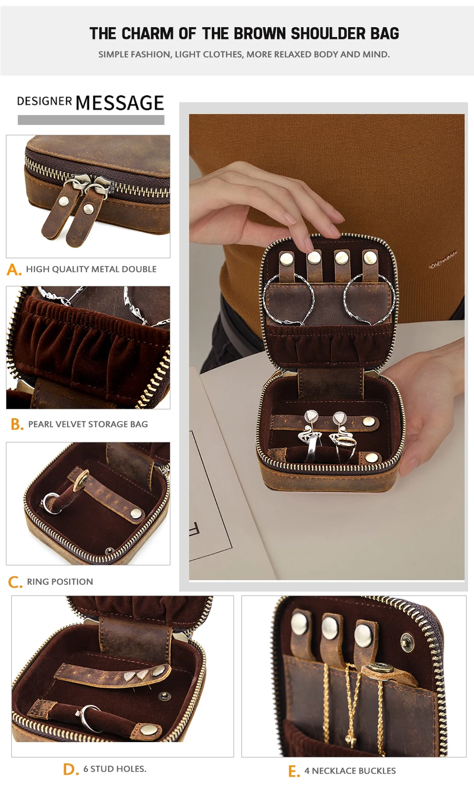 Retro Leder Schmuck Box Organizer Uhr Ohrring Ringe Halskette Lagerung Fall Geschenk Schmuck Schatulle Joyeros Organizador De Joyas – Detail 4