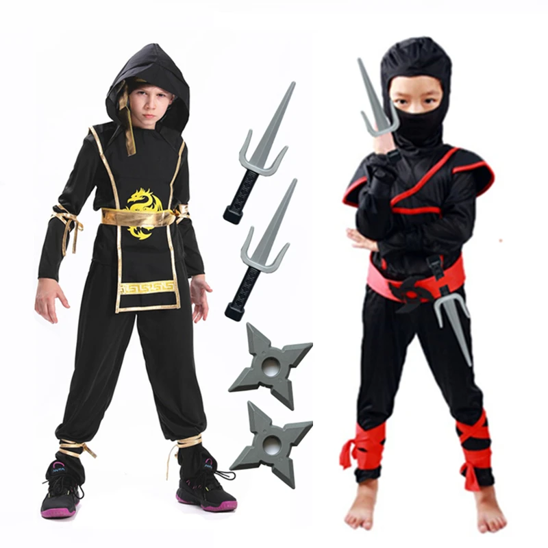 Ninja cosplay trajes meninos crianças punhal dardo dragão imprimir aniversário carnaval festa guerreiro discrição fantasia traje