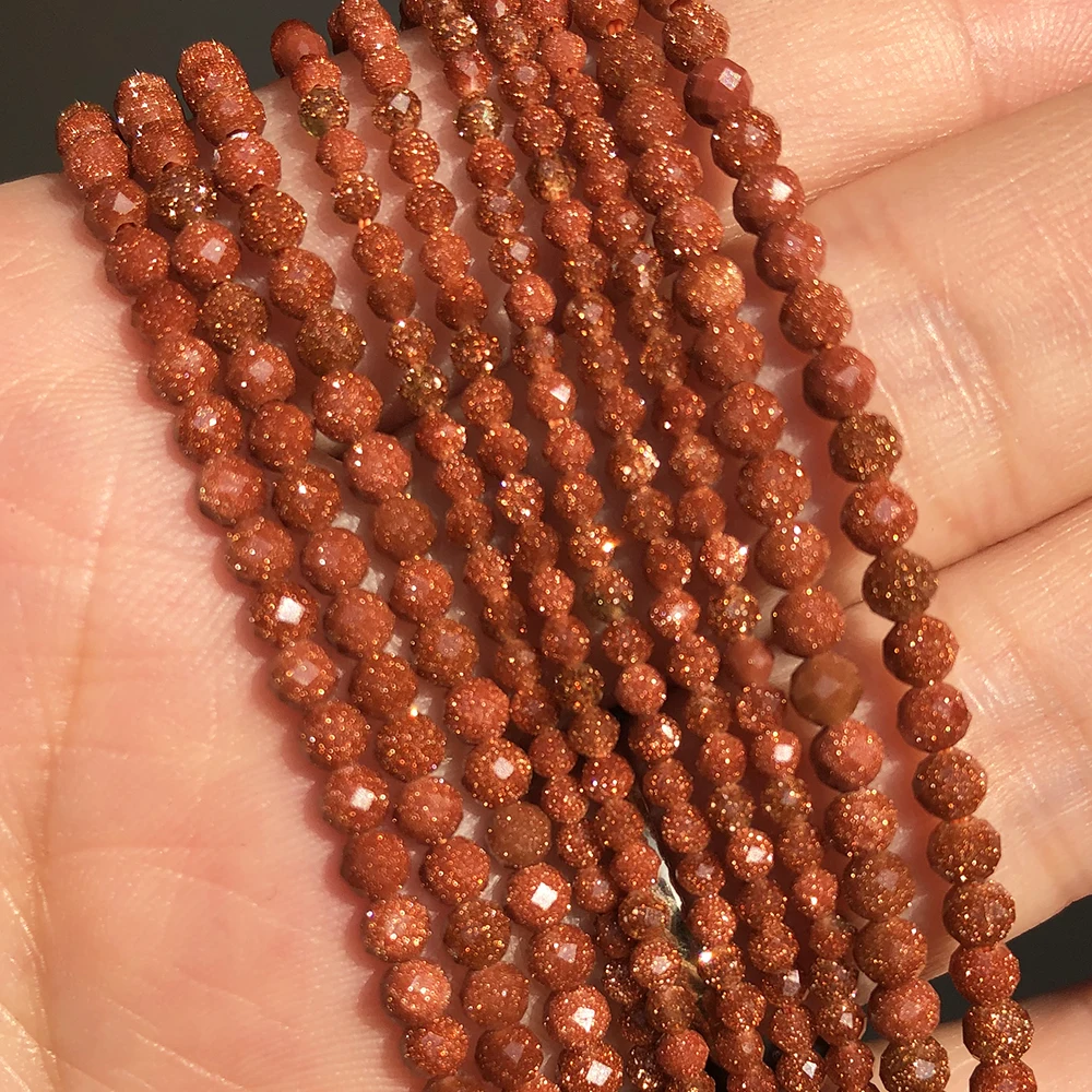 Natural Stone Beads 2 3 4mm Faceted Gold Color Sand Gem Loose Spacer Beads for Jewelry Making DIY Bracelet Earrings Accessories