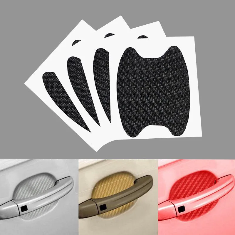 4Pcs/Set Car Styling Mouldings Sticker Car Door Sticker Carbon Fiber Scratches Resistant Cover Auto Handle Protection Film Parts