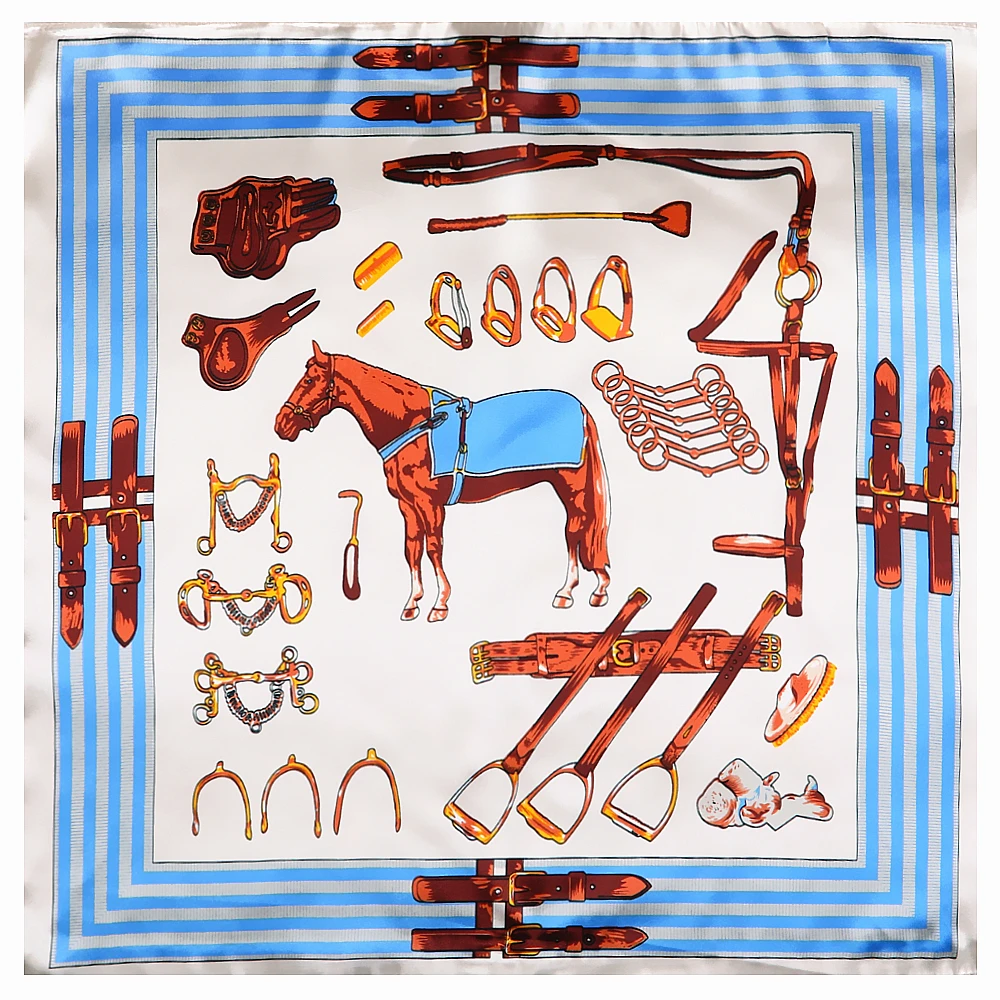 Europa 60Cm Nieuwe Vervoer Keten Oorlog Paard Vrouwen Imitatie Zijde Business Leisure Kleine Sjaal Multifunctionele Kleine Vierkante Handdoek
