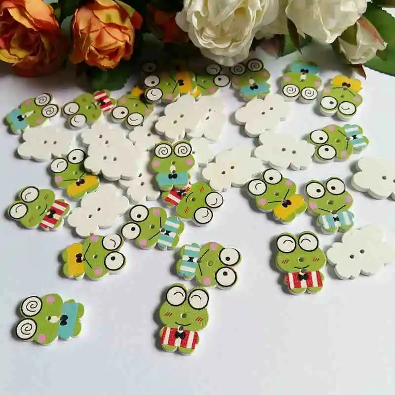 50pcs frog Wooden Buttons for Crafts Sewing Scrapbooking Decorative Supplies Scrapbooking Accessories