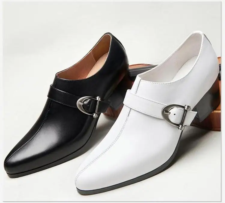 

Mens High heels Geuine Leather Dress Shoes Men White Wedding Shoes England Trendy Height Increase Casual Buiness Shoes 36-44