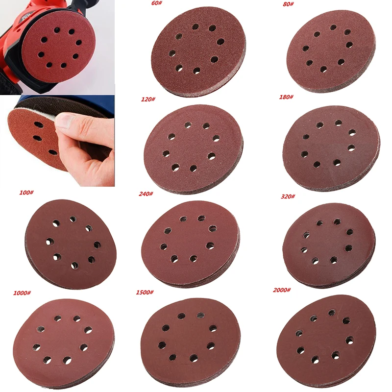 10pcs 125mm Sanding Discs 8 Hole Hook Loop Sandpaper 40Grit-3000Grit Sanding Paper Sanding Disc Abrasive Polishing Tools