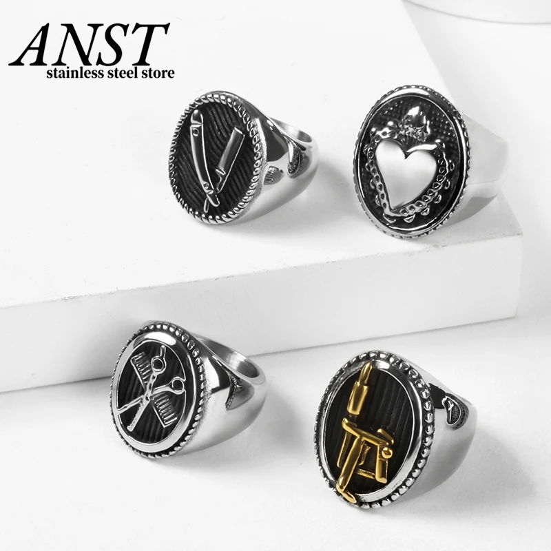 Vintage Heart&Cut & Cross Symbols Stainless Steel Mens Women Rings Simple for Boyfriend Jewelry Creativity Party Couple Gift