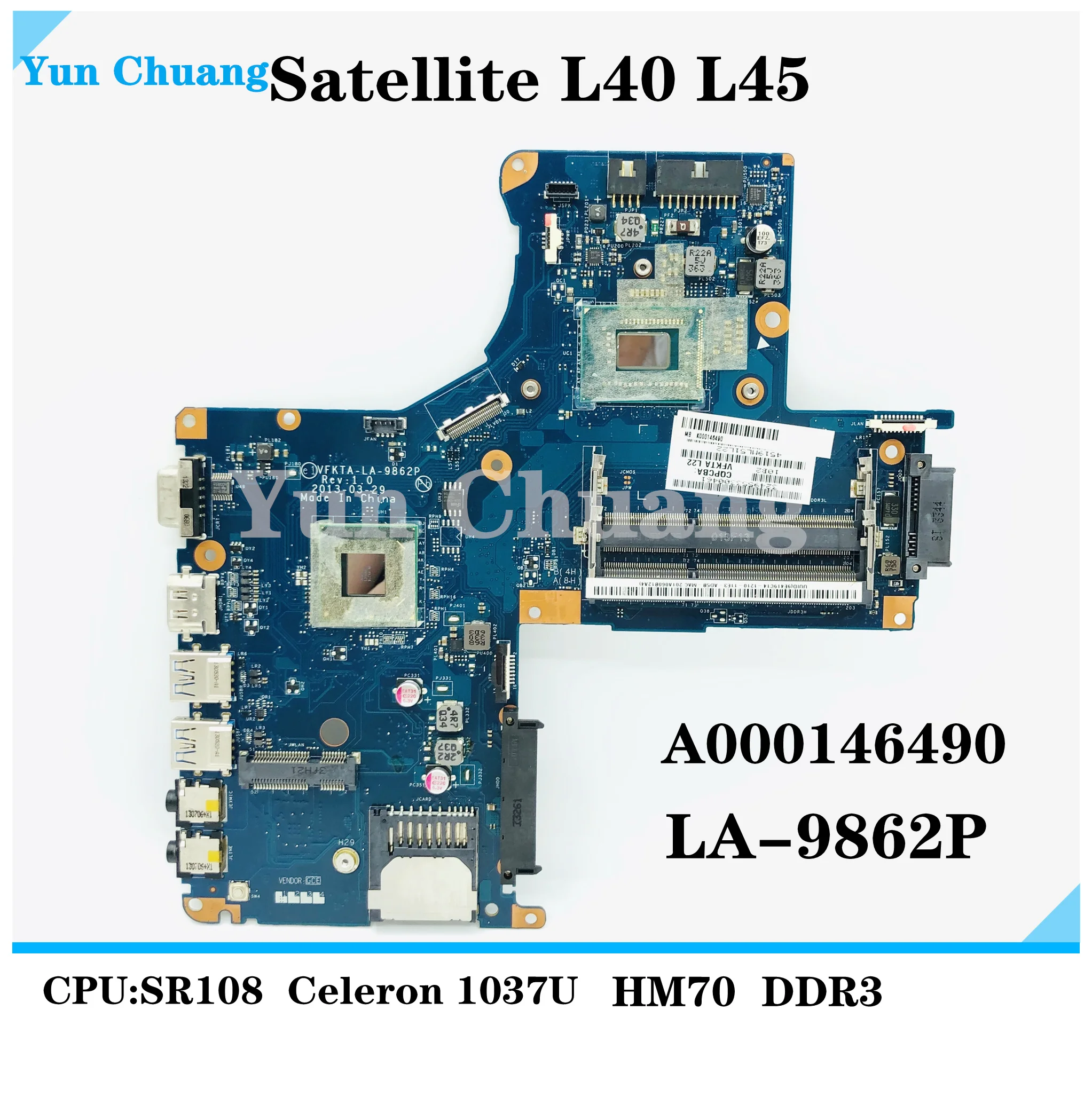 

K000146490 VFKTA LA-9862P w 1037U CPU for Toshiba Satellite L40 L45 Laptop NoteBook PC Motherboard Mainboard