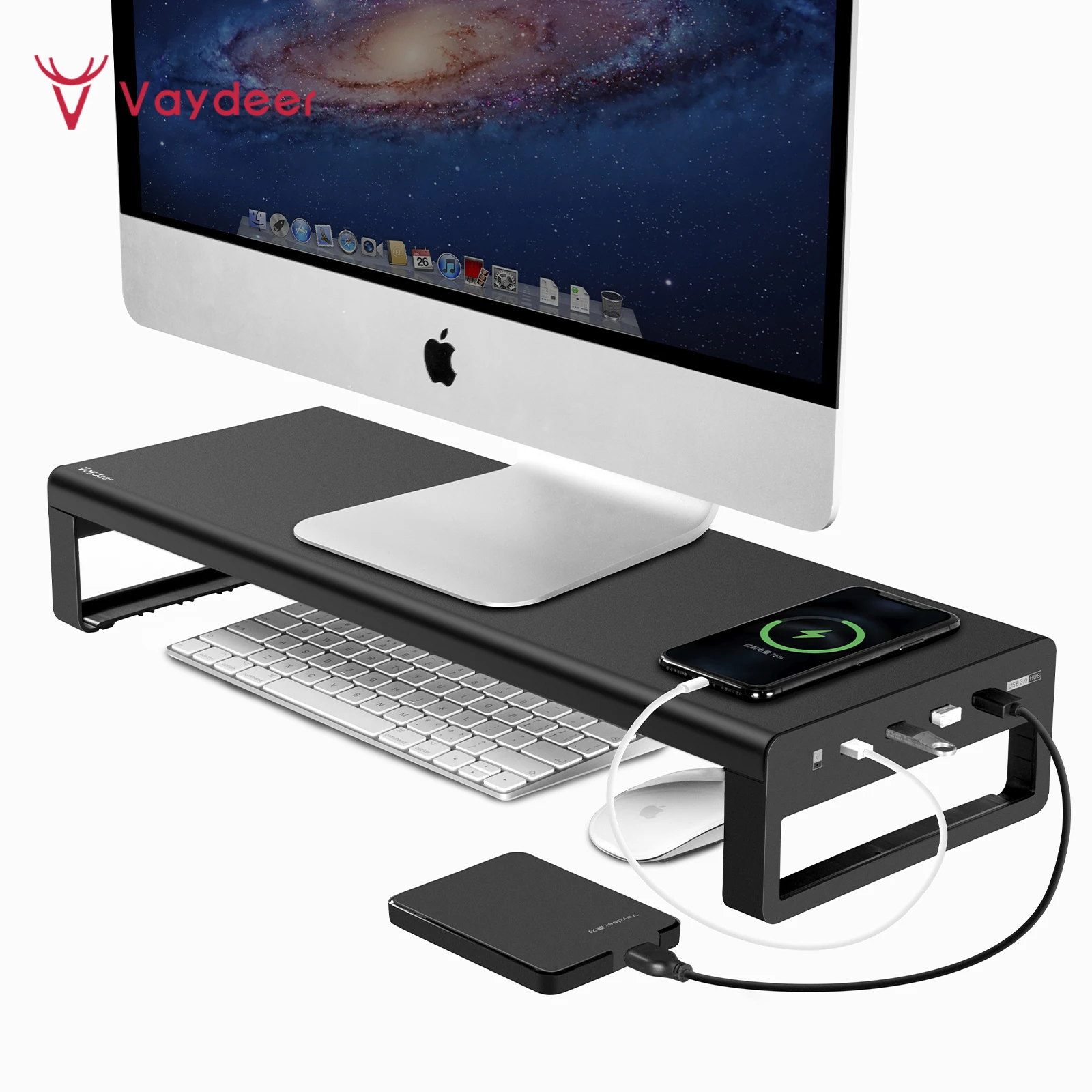 USB 3.0 In Alluminio Supporto Del Monitor In Metallo Riser Supporto di Trasferimento Dati e la Ricarica, Tastiera e Mouse di Immagazzinaggio Desk Organizer