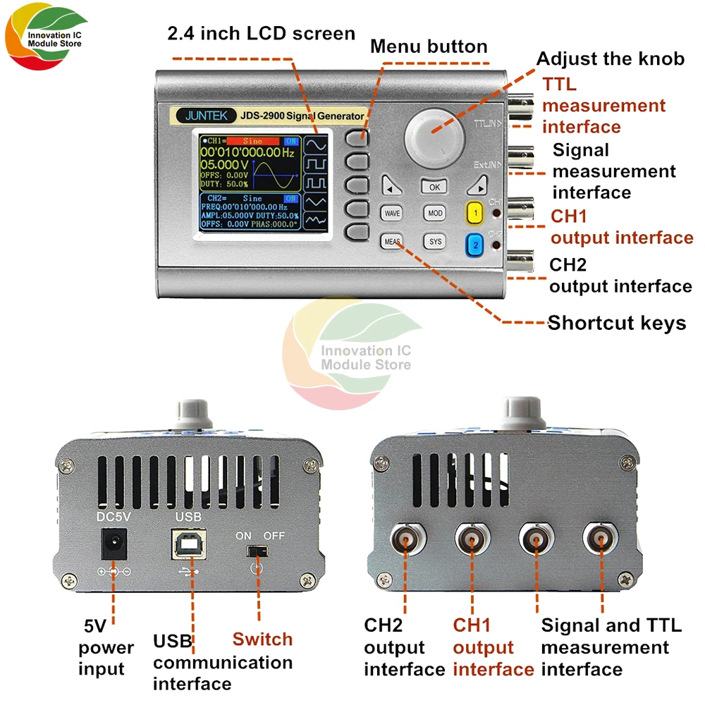 Ziqqucu DDS Function Signal Generator JDS2900-60M 60MHz CNC Dual-channel Frequency Meter Arbitrary Waveform Generator