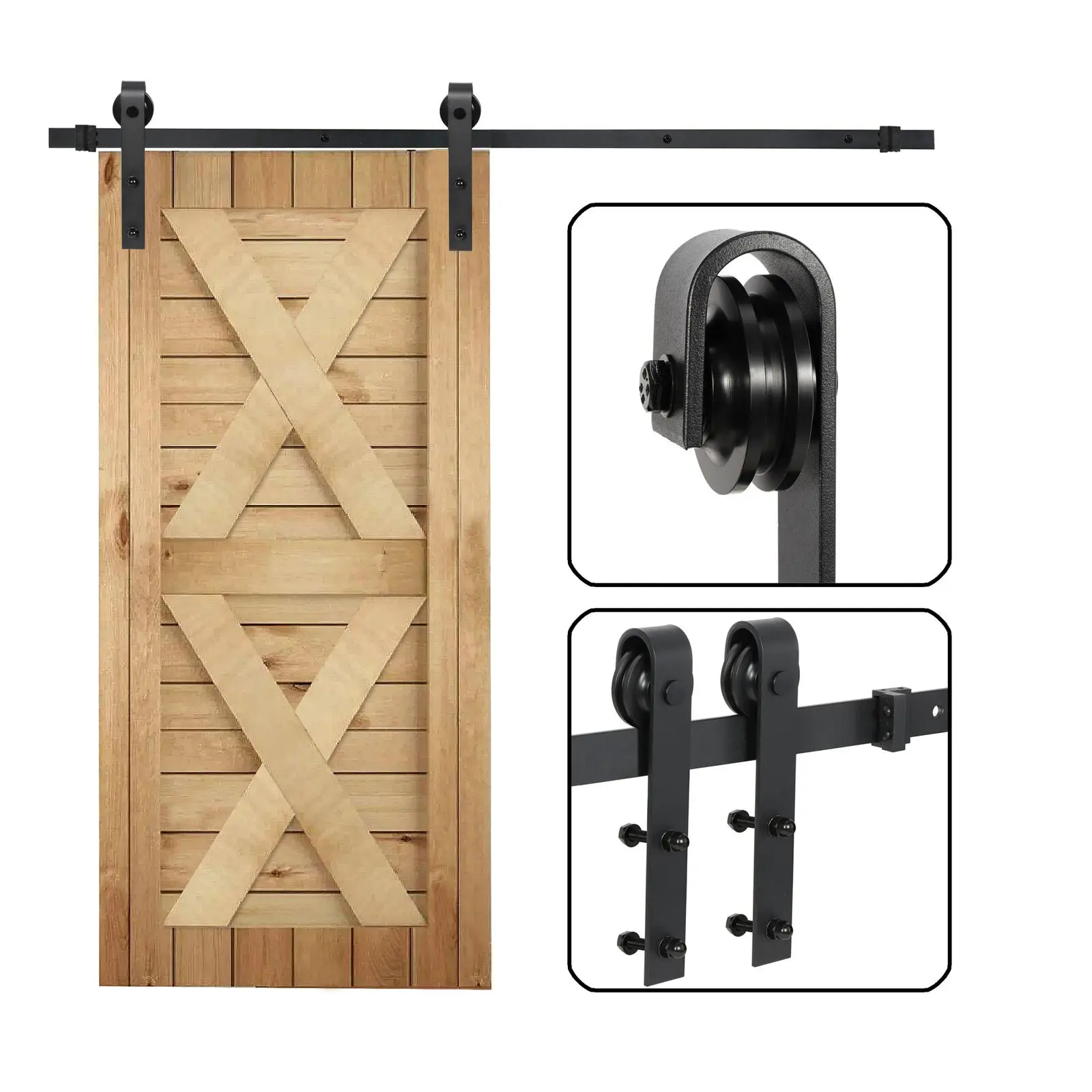 

Sliding Barn Door Hardware Kit 6.6FT Modern Closet Hang Style Track Rail Black