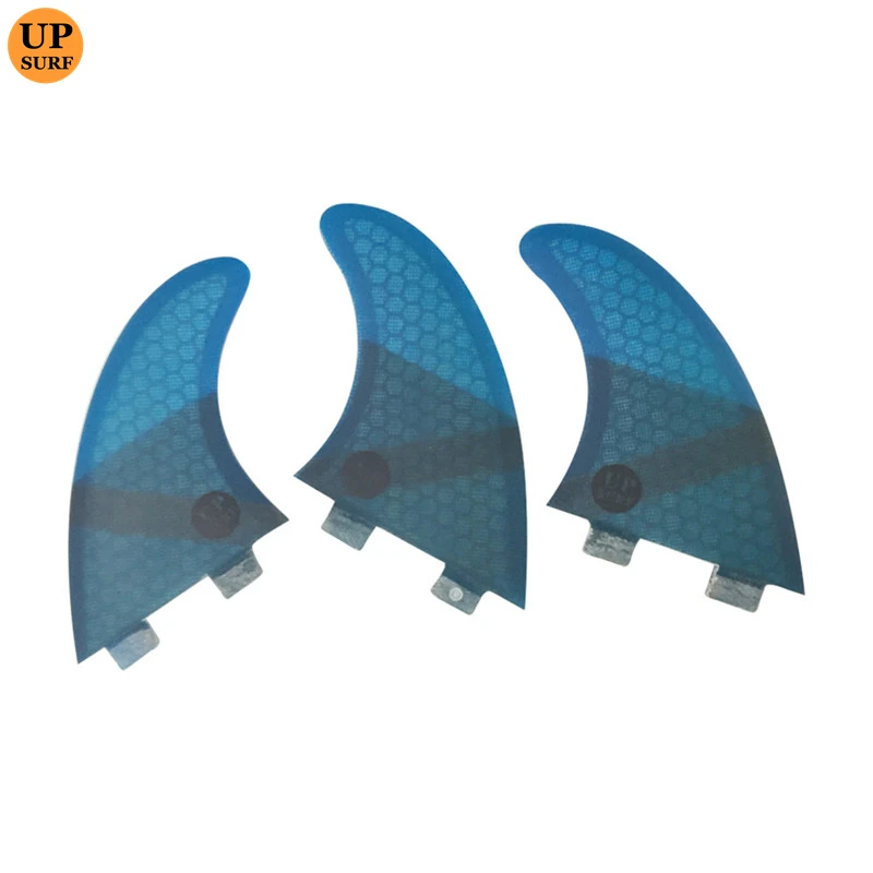 UPSURF FCS Surfboard Fins Double Tabs M Tri fin set M size Honeycomb 3 colour firbreglass 3 pieces per set with upsurf logo