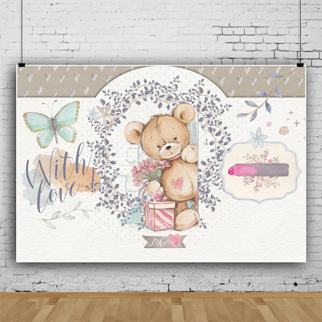 Fondali per bambini Laeacco per fotografia orso farfalla Poster personalizzato compleanno doccia festa Photocall sfondi fotografici