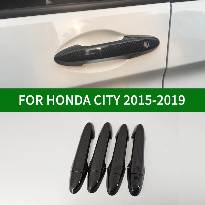 For Honda CITY 2015-2019 Honda Ballade Grace Black Carbon Fiber pattern Door Handle Cover Bezel Trim  2016 2017 2018