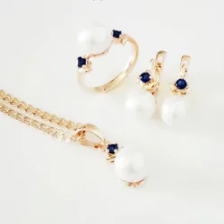 New Imitation Pearl Jewelry Sets Trendy 585 Gold Color Jewelry Fashion Necklace/Earring/Ring Jewelry Sets