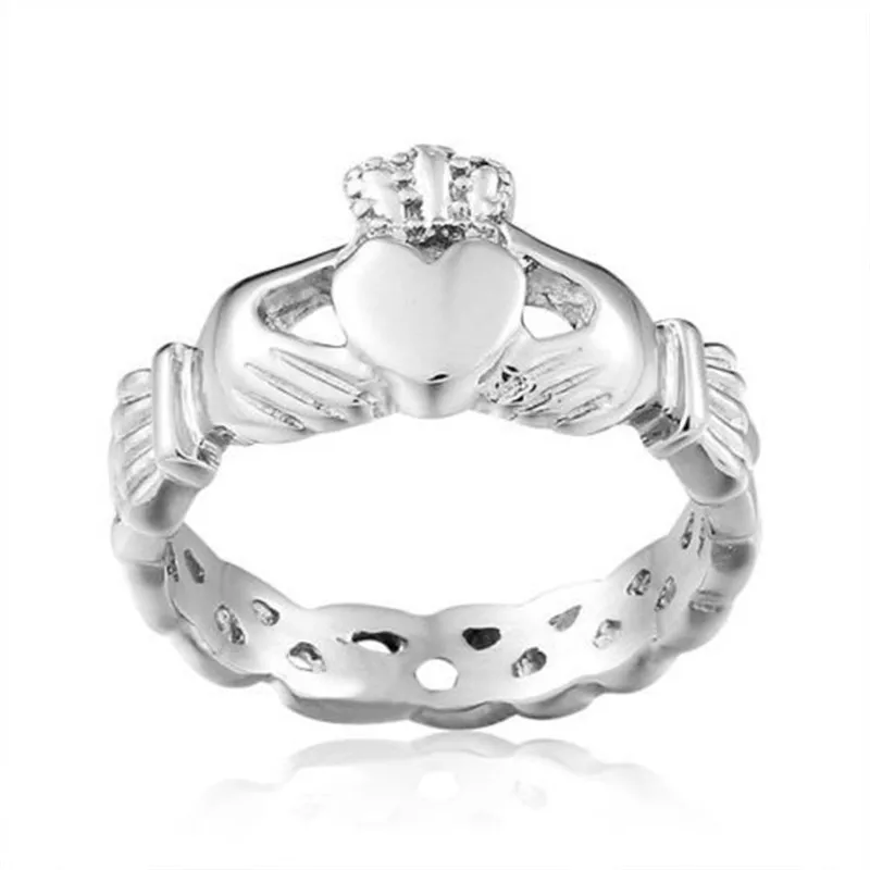 Women's Silver Color Stainless Steel Lrish Claddagh Promise Friendship Band Ring