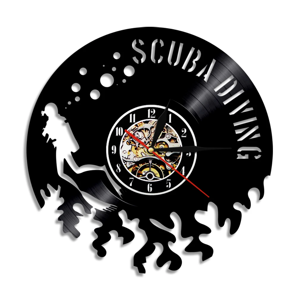 Scuba Diving Vinyl Record Wall Clock Modern Design Water Underwater Swimming Sea Exploration Home Decor For Scuba Divers Gift