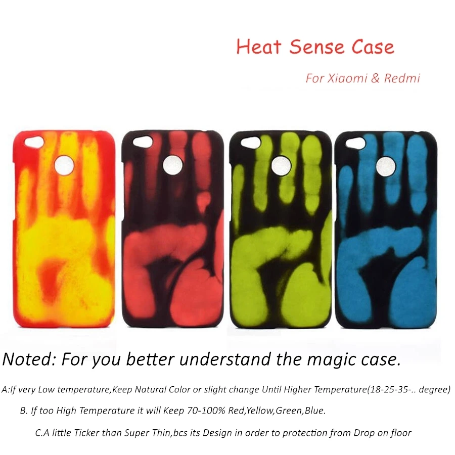 Protective case for Xiaomi Redmi Note 5 6 9 7 8t 8 9 Pro, with thermal sensor and color change