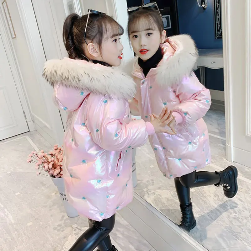 

Girls Hooded Russian Winter Parkas Thick DownCotton-Padded Children Fashion Coats Teenagers Long Outerwear Casual School Clothes