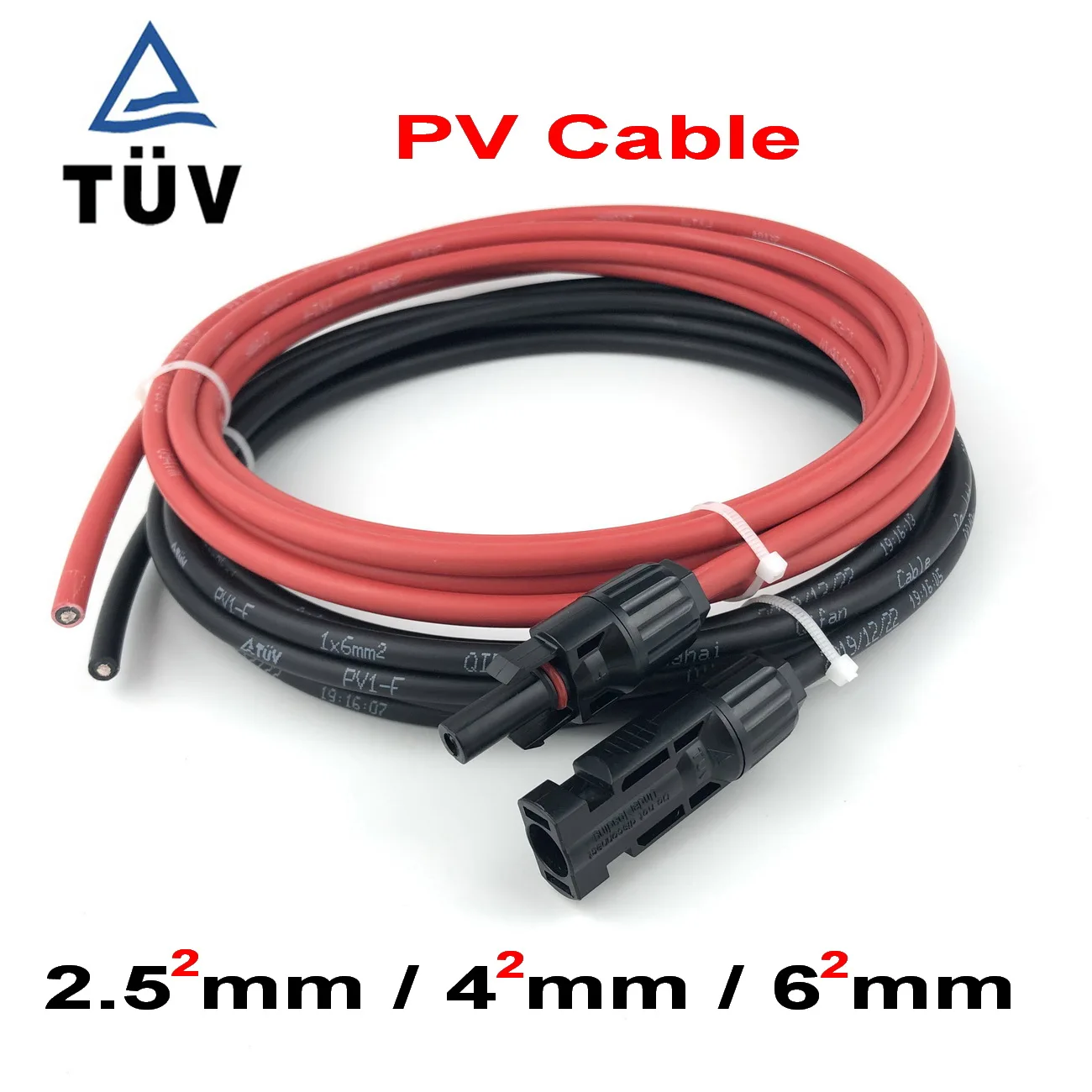 2 pcs/lot free shipping solar PV Cable extension wire Black+Red 2.5mm2 4mm2 6mm2 with Male and Female Connector solar cable