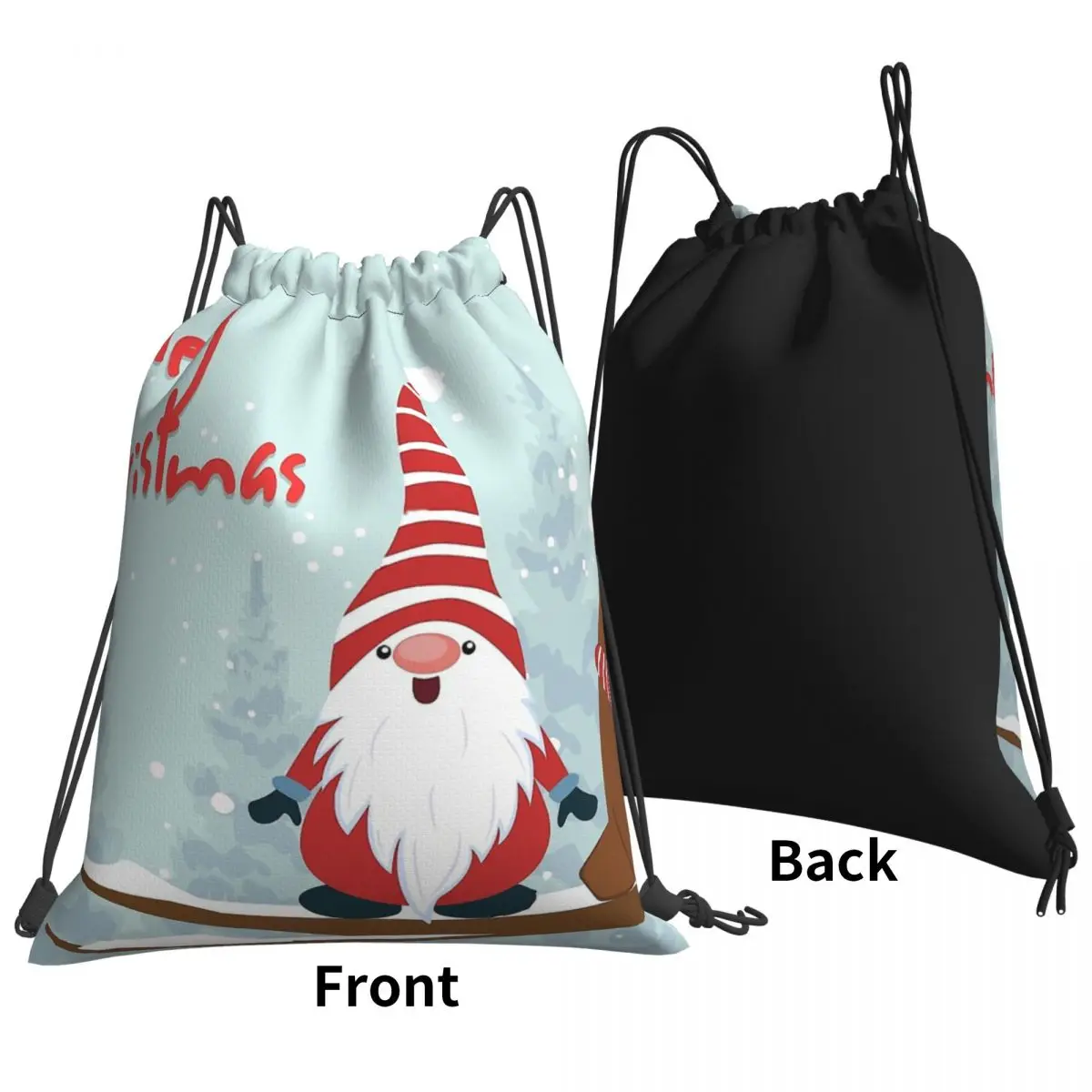 Merry Christmas Santa Claus Happy New Year Drawstring Bags Travel Pouch 3D Print Backpack Boy Girls School Shoe Bag