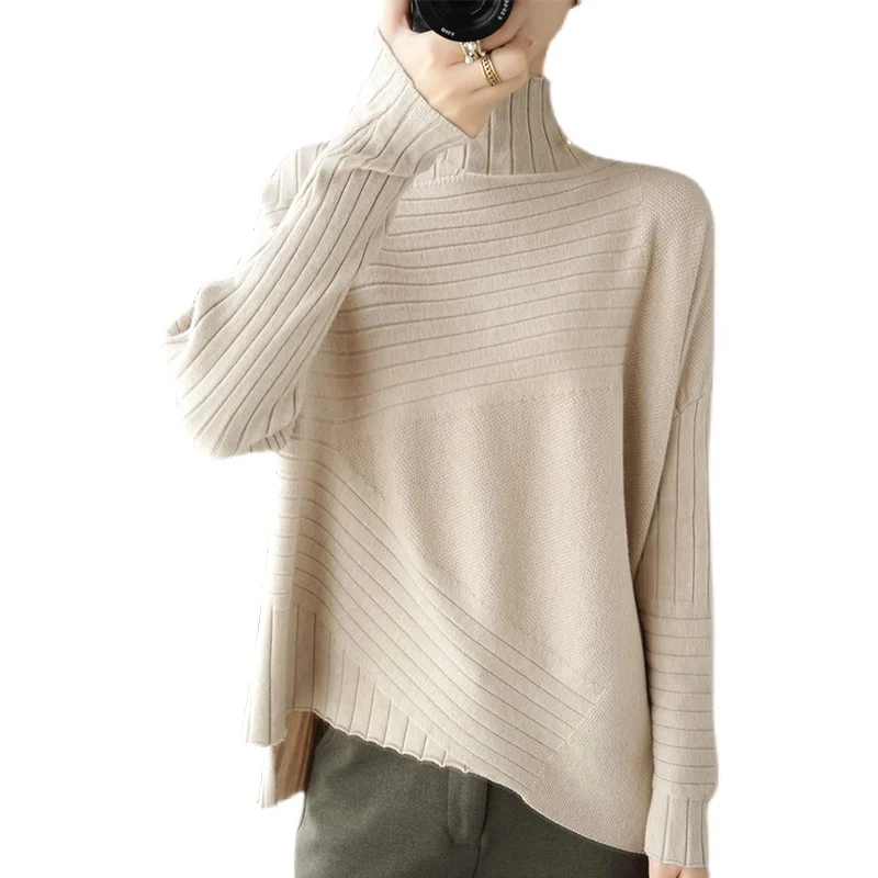 

Irregular Autumn And Winter New Women's Pullover Sweater Loose Warmth Fashion Large Size Knitted Wool Pull Femme High Collar