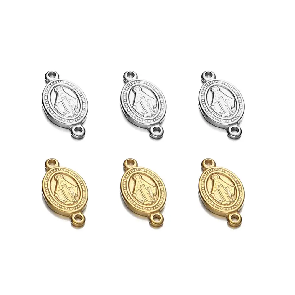 5PCS/lot Stainless Steel Double Hole Virgin Charms Pendant For Jewelry Making DIY Religious Christian Pendants