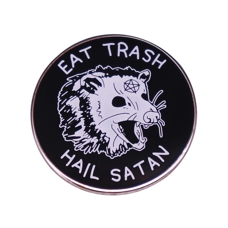 Eat Trash Hail Satan Laple Pin Opossum brooch Yelling Animal Possums Meme Badge